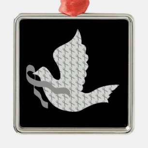 Dove of Hope Grey Ribbon Brain Cancer Tumour Metal Ornament
