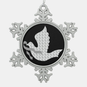 Dove of Hope Grey Ribbon - Diabetes Awareness Snowflake Pewter Christmas Ornament