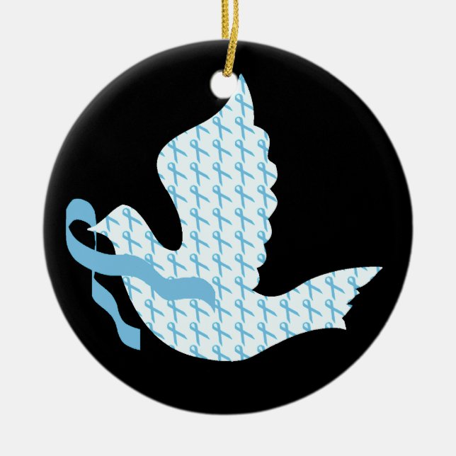 Dove of Hope Light Blue Ribbon - Prostate Cancer Ceramic Ornament (Front)