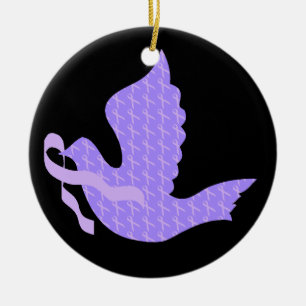 Dove of Hope Periwinkle Ribbon - Stomach Cancer Ceramic Ornament