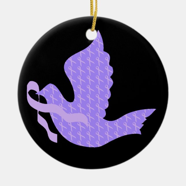 Dove of Hope Periwinkle Ribbon - Stomach Cancer Ceramic Ornament (Front)