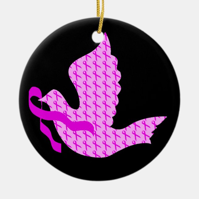 Dove of Hope Pink Ribbon - Breast Cancer Ceramic Ornament (Front)
