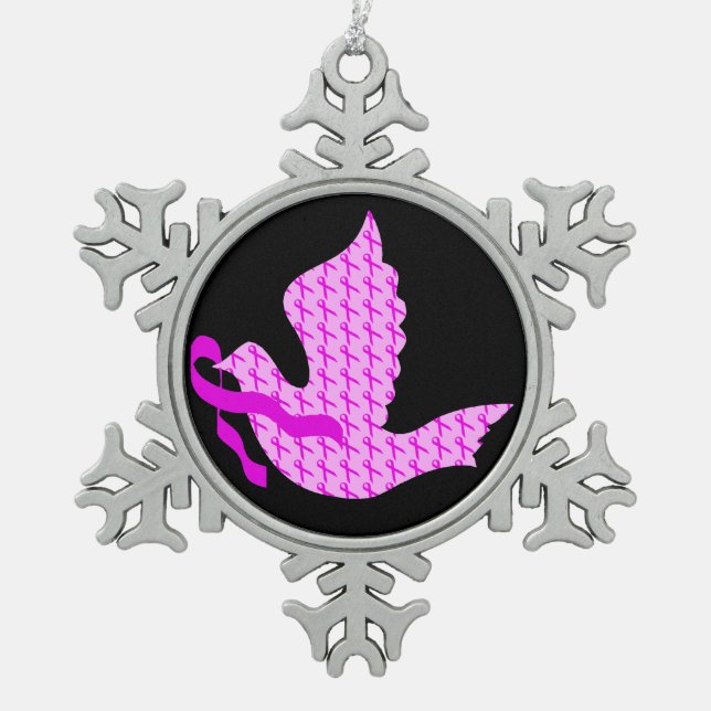 Dove of Hope Pink Ribbon - Breast Cancer Snowflake Pewter Christmas Ornament (Front)