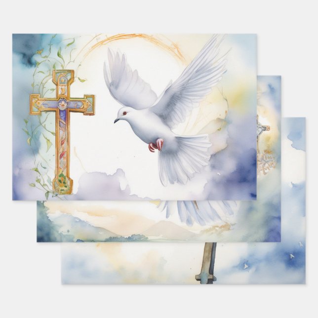 Dove of Peace & Cross Serenity Wrapping Paper Sheet (Set)