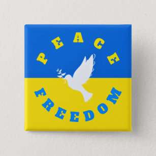Dove of Peace - Flag of Ukraine - Freedom - Peace  2 Inch Square Button