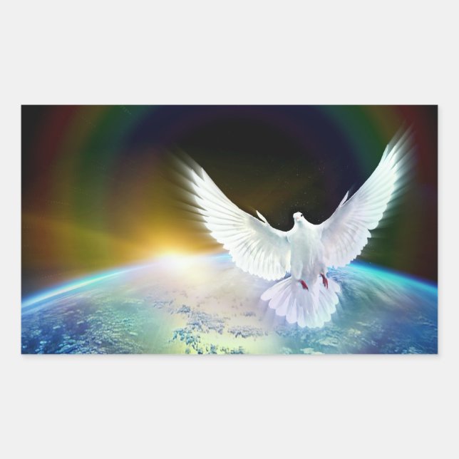 Dove of Peace Holy Spirit over Earth with Rainbow. Sticker (Front)