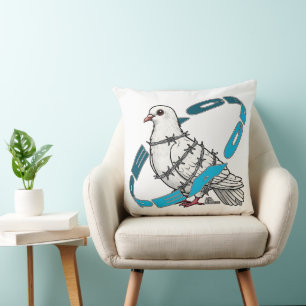 Dove of peace in Barbed Wire Embrace Throw Pillow