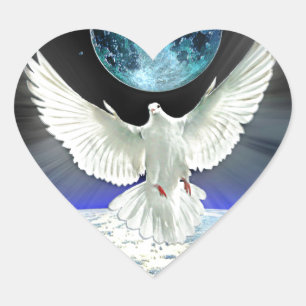 Dove of Peace over Earth from Space Heart Sticker