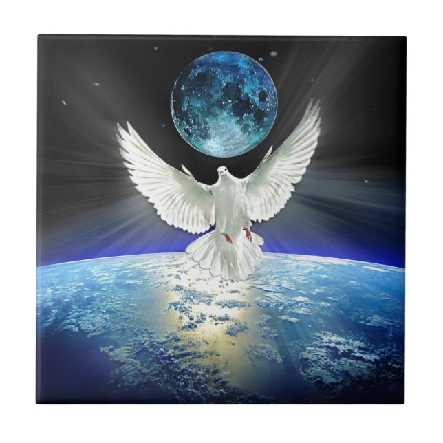 Dove of Peace over Earth from Space Tile (Front)