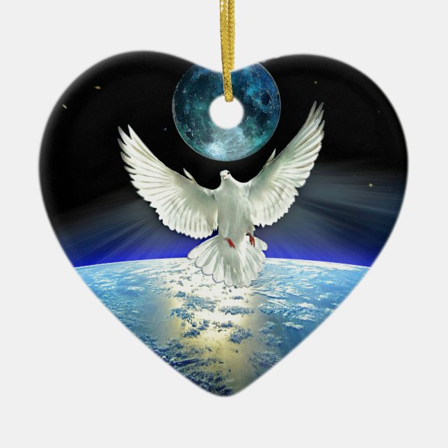 Dove of Peace over Planet Earth Ceramic Ornament (Front)