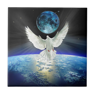 Dove of Peace over Planet Earth Sunrise Tile