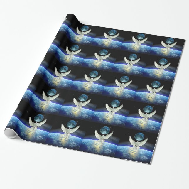 Dove of Peace over Planet Earth Wrapping Paper (Unrolled)