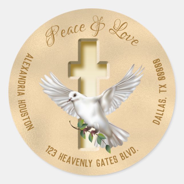 Dove of Peace Personalized Address Classic Round Sticker (Front)