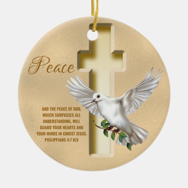 Dove of Peace Personalized Scripture Verse Ceramic Ornament (Front)