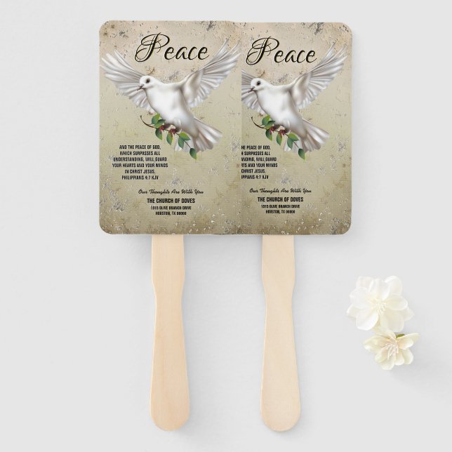 Dove of Peace Personalized Scripture Verse Church Hand Fan (Front and Back)