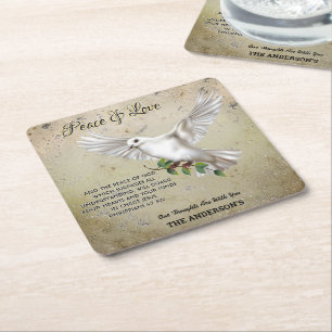 Dove of Peace Personalized Scripture Verse Square Paper Coaster