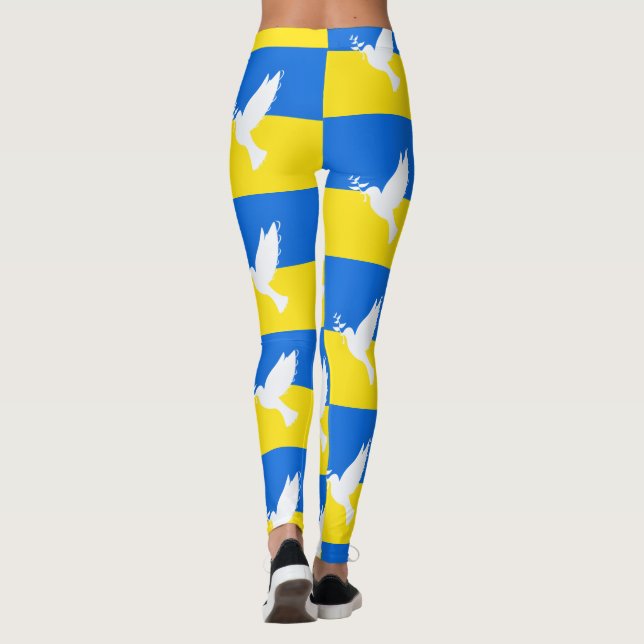 Dove of Peace - Ukrainian Flag - Peace for Ukraine Leggings (Back)