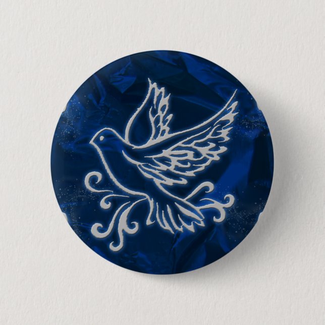 Dove on Blue Foil 2 Inch Round Button (Front)