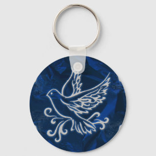Dove on Blue Foil Keychain