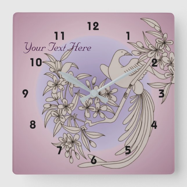 Dove On Flowered Branch Animal Art Square Wall Clock (Front)