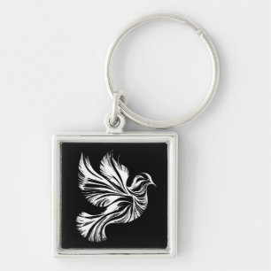 Dove Outline Black and White Keychain