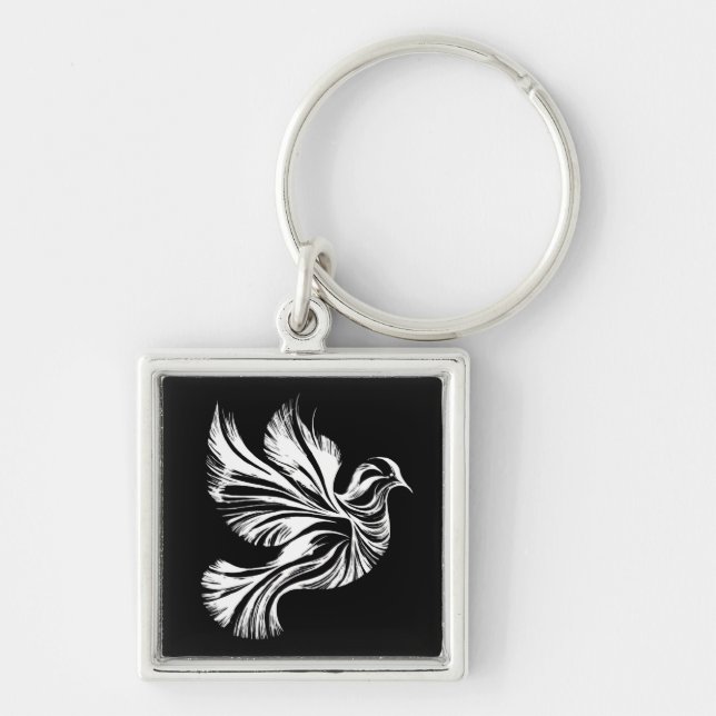 Dove Outline Black and White Keychain (Front)