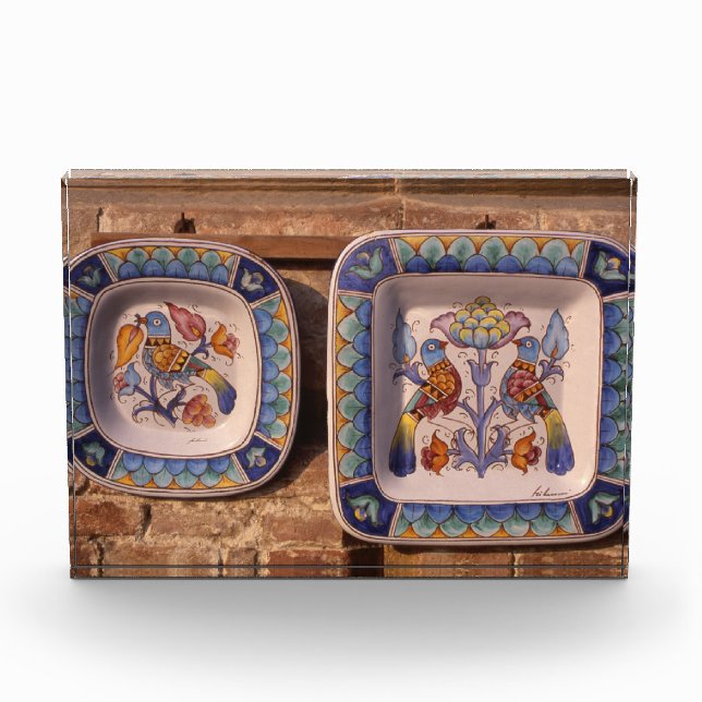 Dove pattern on traditional pottery poster plaque (Front)
