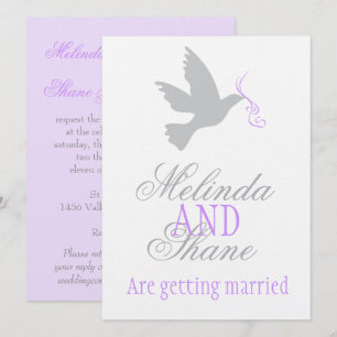 Dove purple ribbon formal couple wedding invite