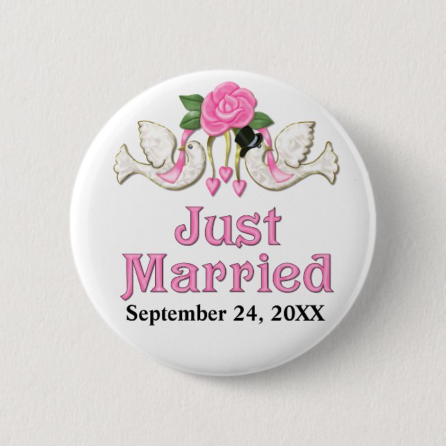 Dove & Rose - Just Married T-shirt 2 Inch Round Button (Front)