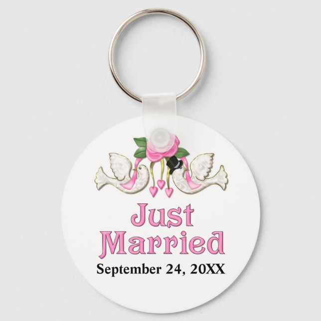 Dove & Rose - Just Married T-shirt Keychain (Front)