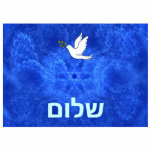 Dove -  Shalom Photo Sculpture Magnet<br><div class="desc">Customizable Hebrew text (You may replace the Hebrew with your own English text) reading,  "shalom" (peace) and a dove carrying a bit of olive branch in its beak on a nice blue and white fractal background featuring a Star of David and the suggestion of bird wings.</div>