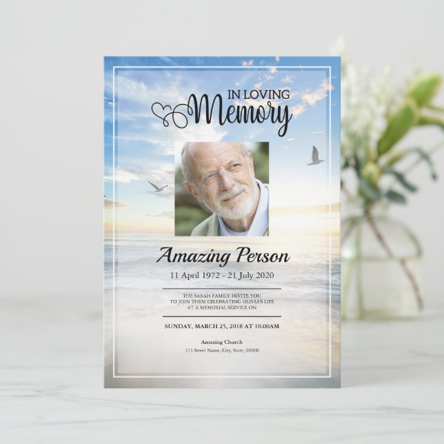 Dove & sky Funeral order of service Invitation (Standing Front)