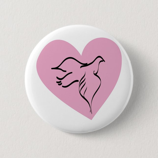 Dove Surrounded by Pink Heart 2 Inch Round Button (Front)
