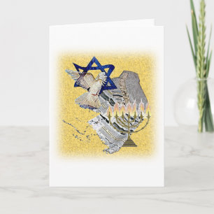 Dove Tallit Menorah with background Holiday Card