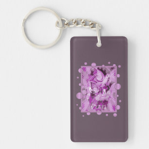 Dove With Celtic Peace Text In Lilac Tones Keychain