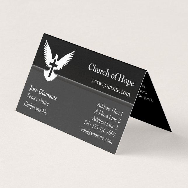 Dove with Cross Black Folded Business Car Business Card (Front)