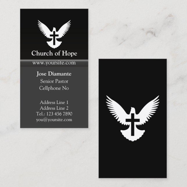 Dove with Cross Black Vertical Church Card (Front/Back)