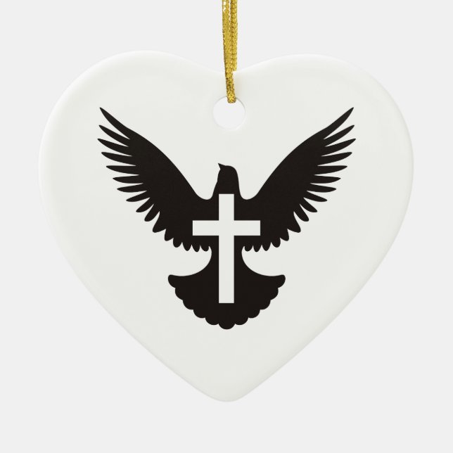 Dove with Cross Ceramic Ornament (Front)