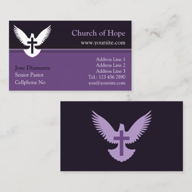 Dove with Cross Dark Purple Church Card (Front/Back)