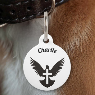 Dove with Cross Pet Name Tag