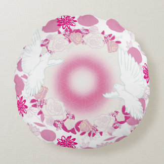 dove with flower round pillow
