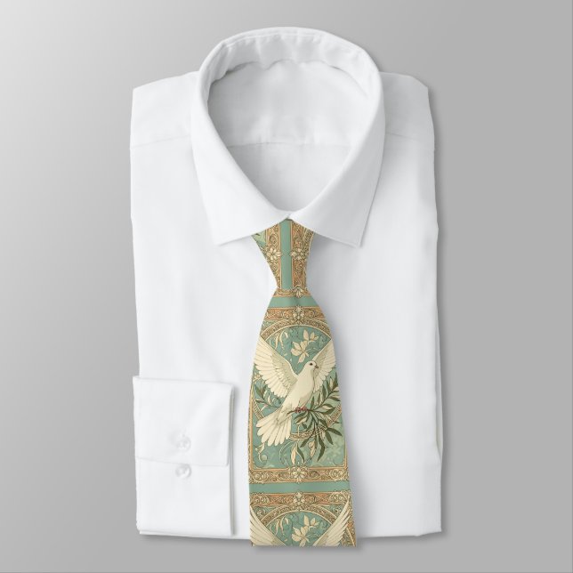 Dove With Olive Branch Christmas Design Tie (Tied)