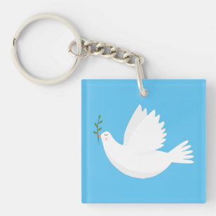 Dove with olive branch keychain