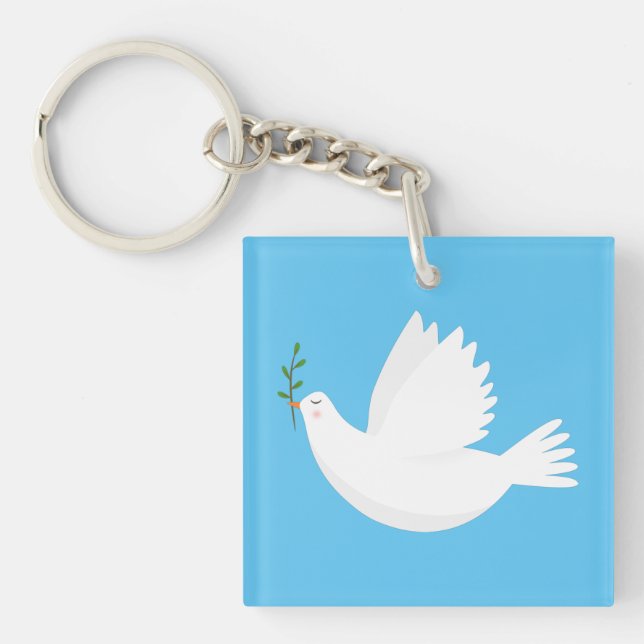 Dove with olive branch keychain (Front)