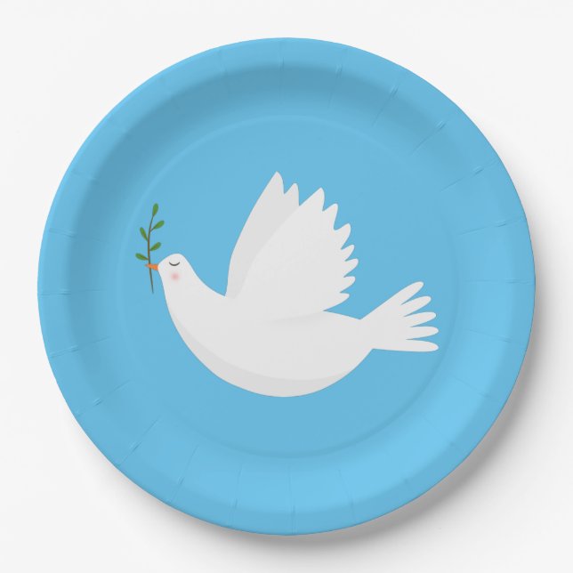 Dove with olive branch paper plate (Front)