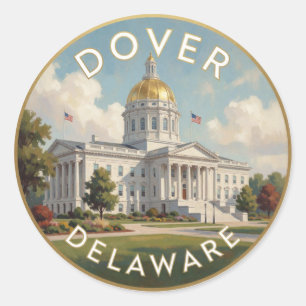 Dover Delaware Capitol Travel Illustration Classic Round Sticker