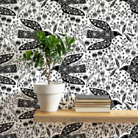 Doves and Flowers Black and White Bird Art