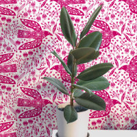 Doves and Flowers Magenta Pink and White Bird Art