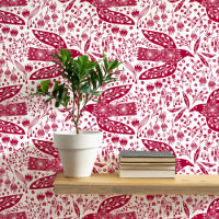 Doves and Flowers Red and White Bird Art