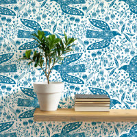 Doves and Flowers Teal and White Bird Art